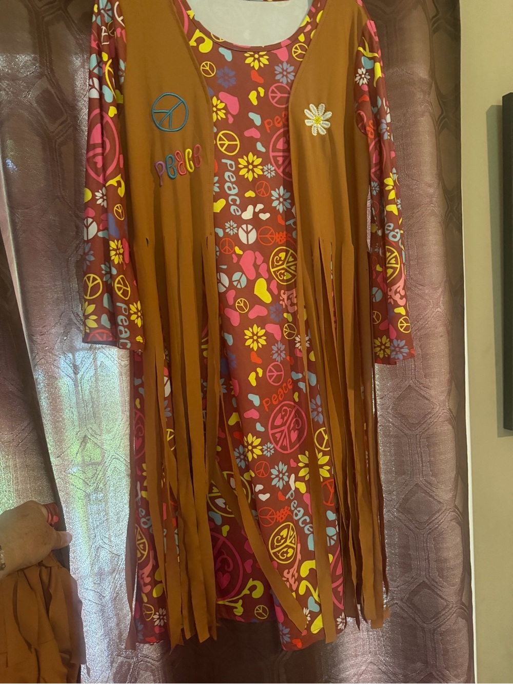 Fringed Peace Floral Long Sleeve Jacket - Brown/Multi